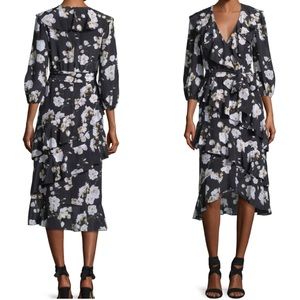 Alice & Olivia - Kye floral ruffle flow midi wrap dress